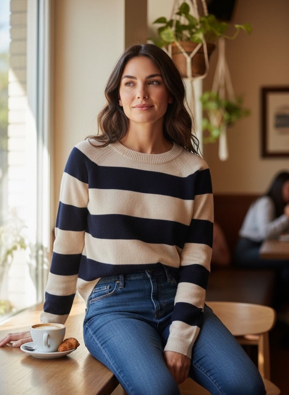 J.‎ Crew Collection 100% Italian Cashmere Sweater Navy Cream Stripe Size S NWT